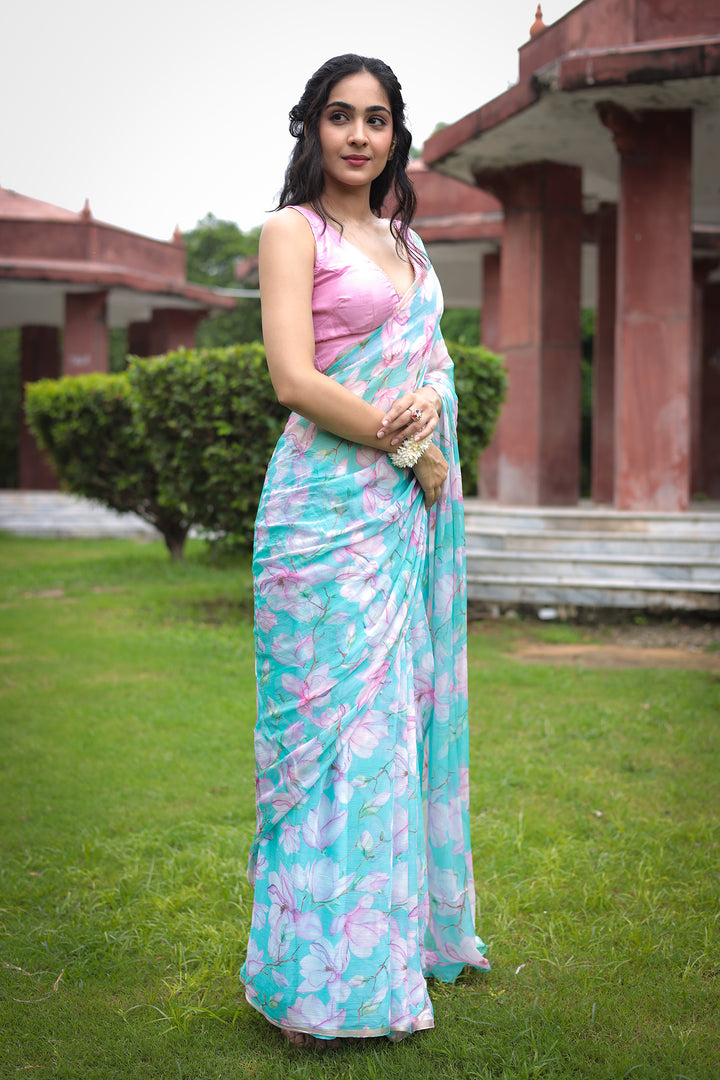 Floral Printed Chiffon Saree