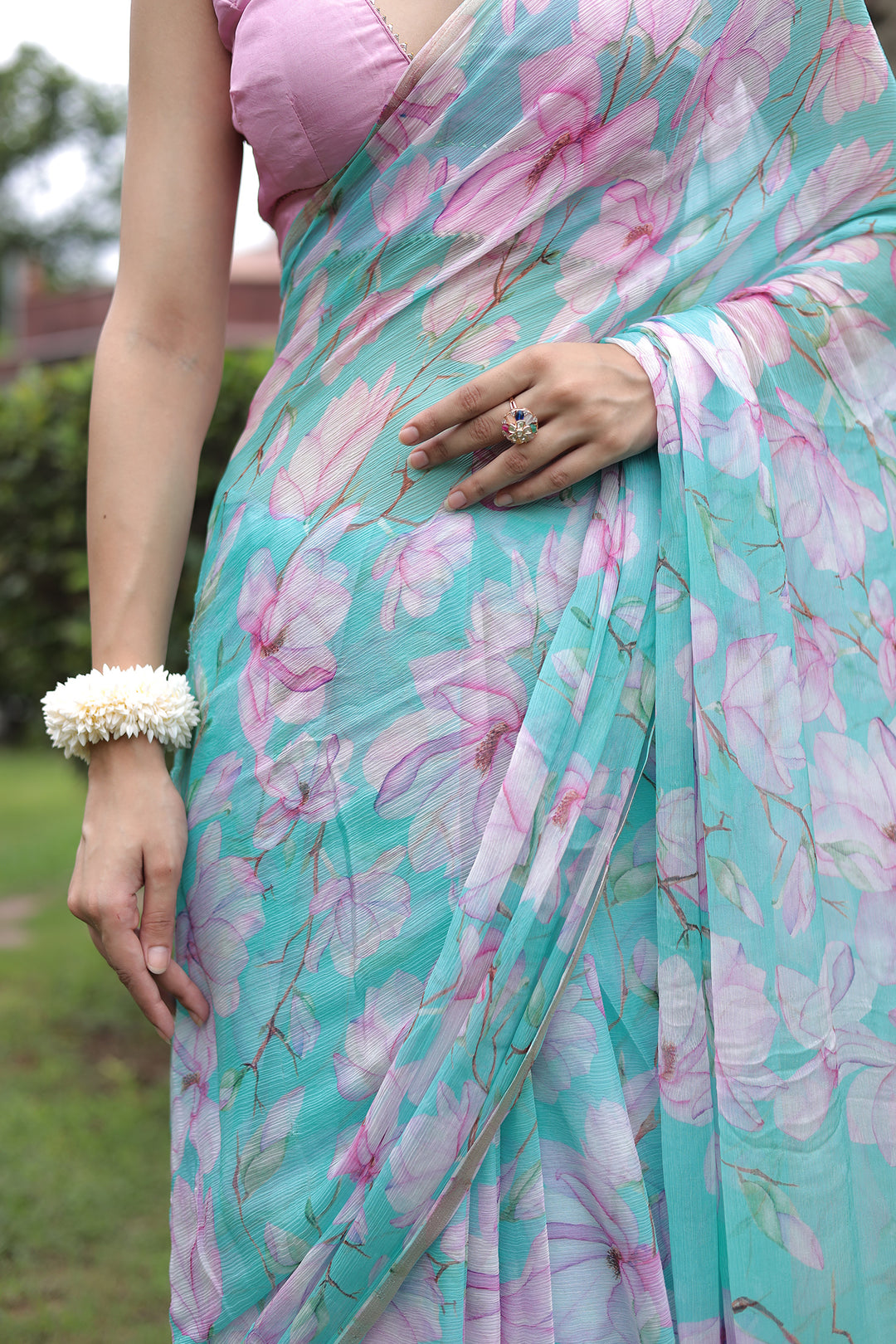 Floral Printed Chiffon Saree