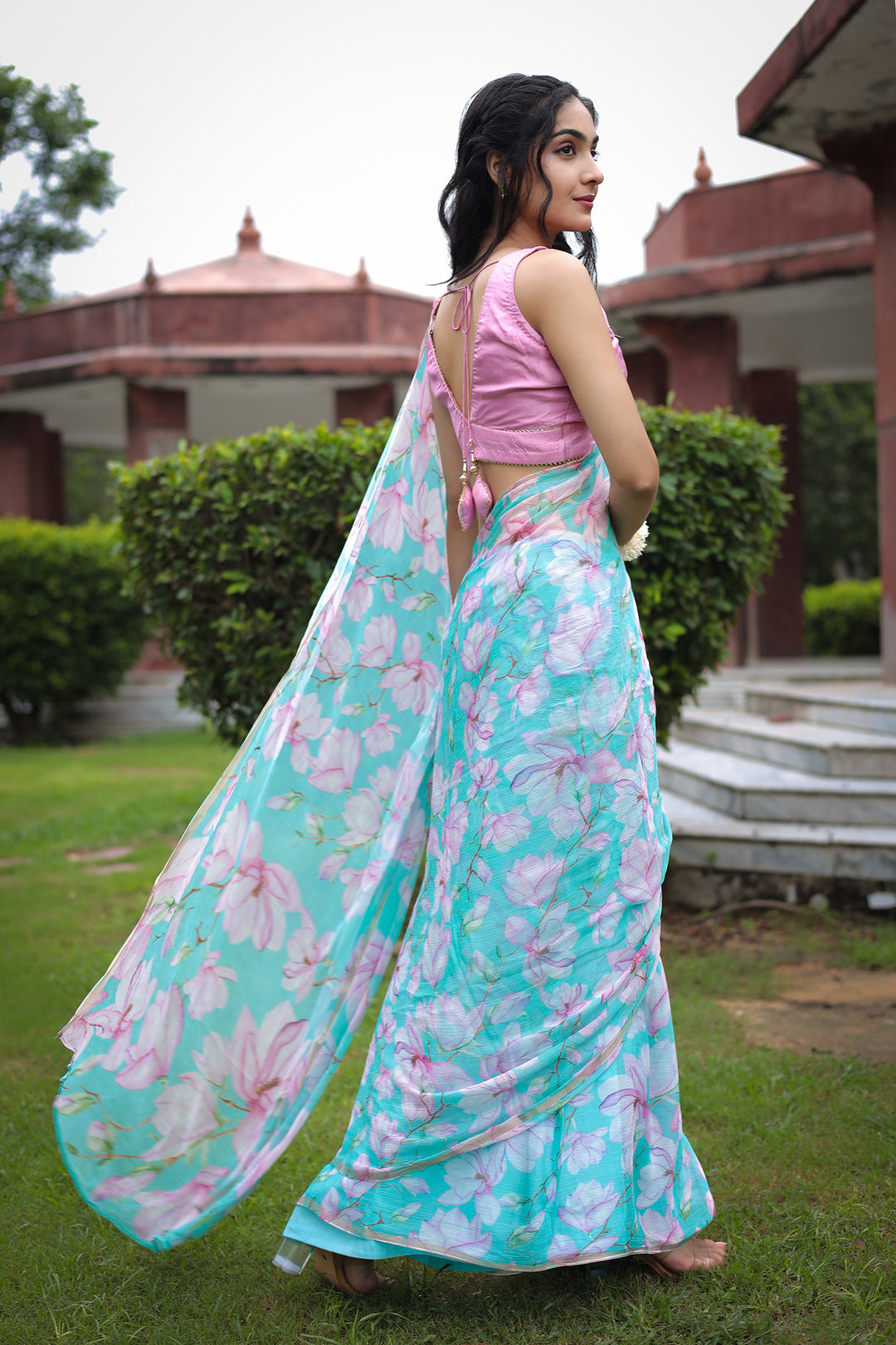 Floral Printed Chiffon Saree