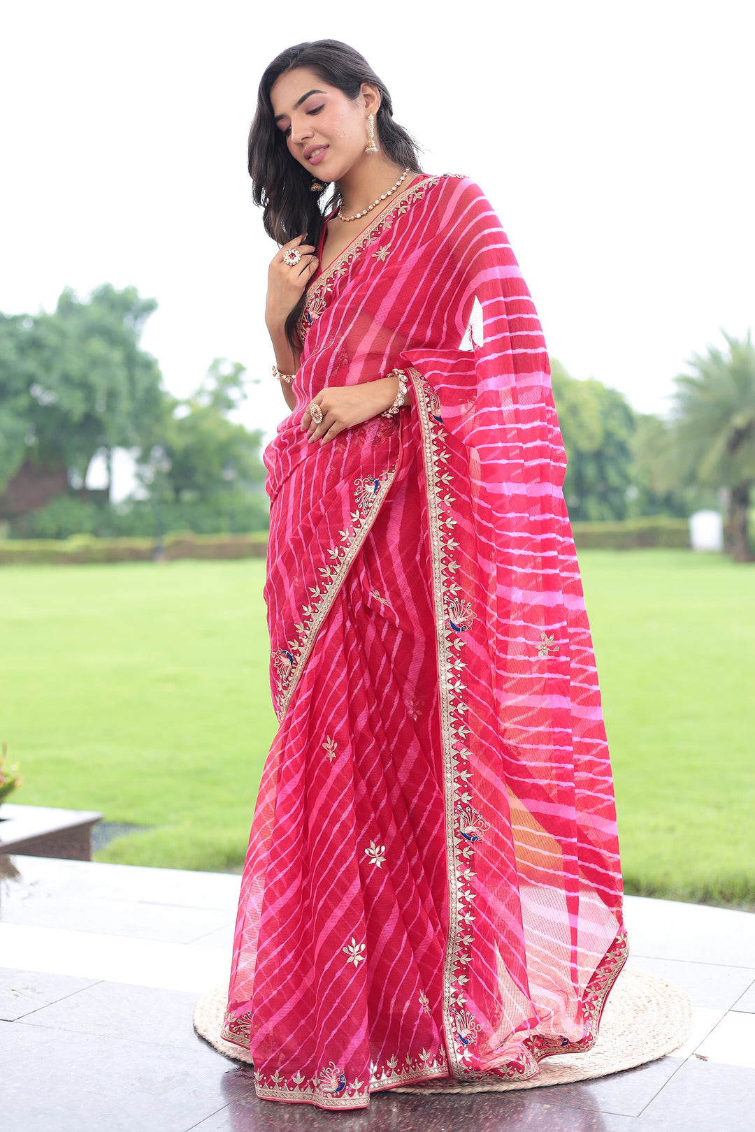 Buy Red Leheriya Kota Doria Saree Online Zari Jaipur