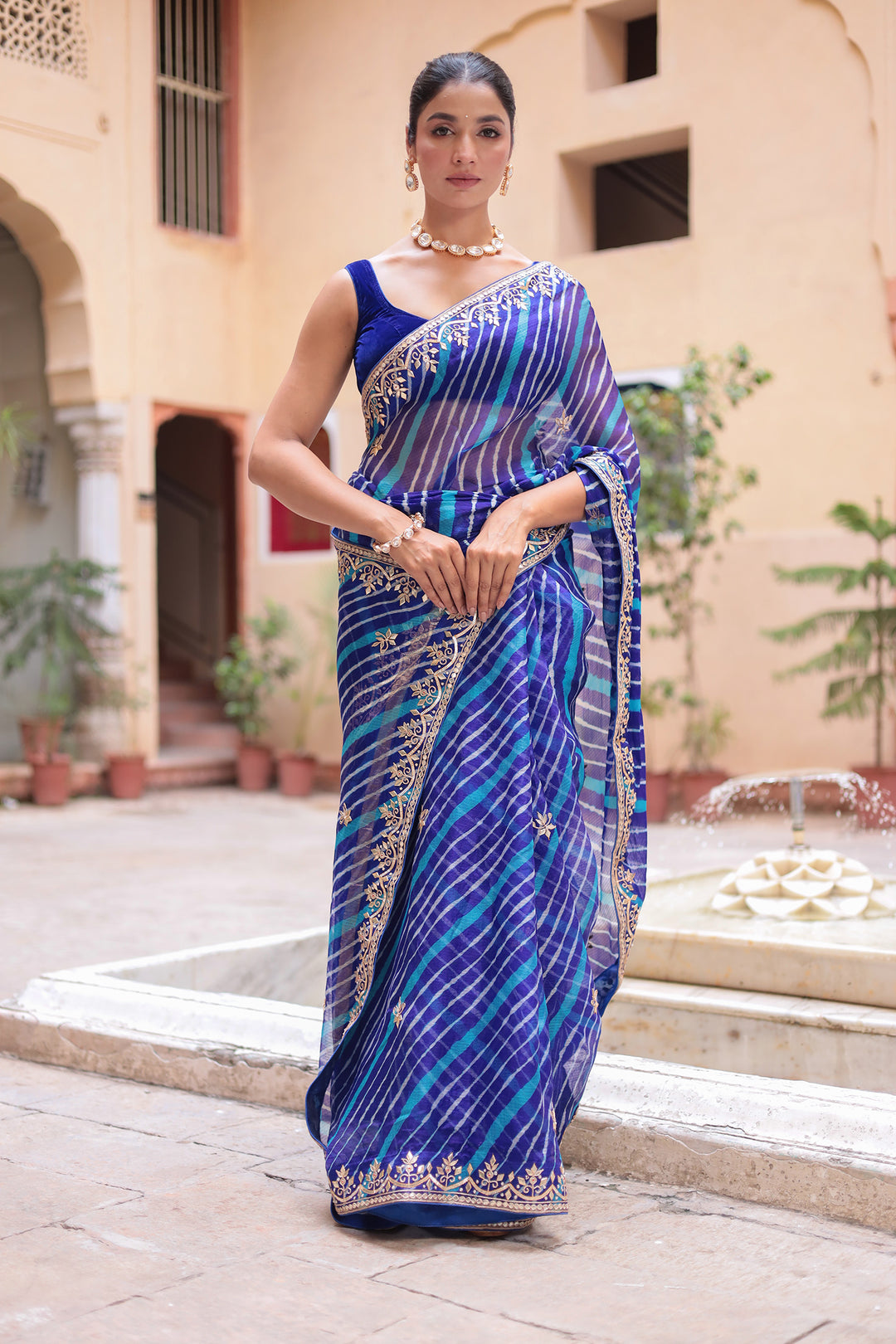 Leheriya Kota Doria Saree with Gota Patti work – Zari Jaipur