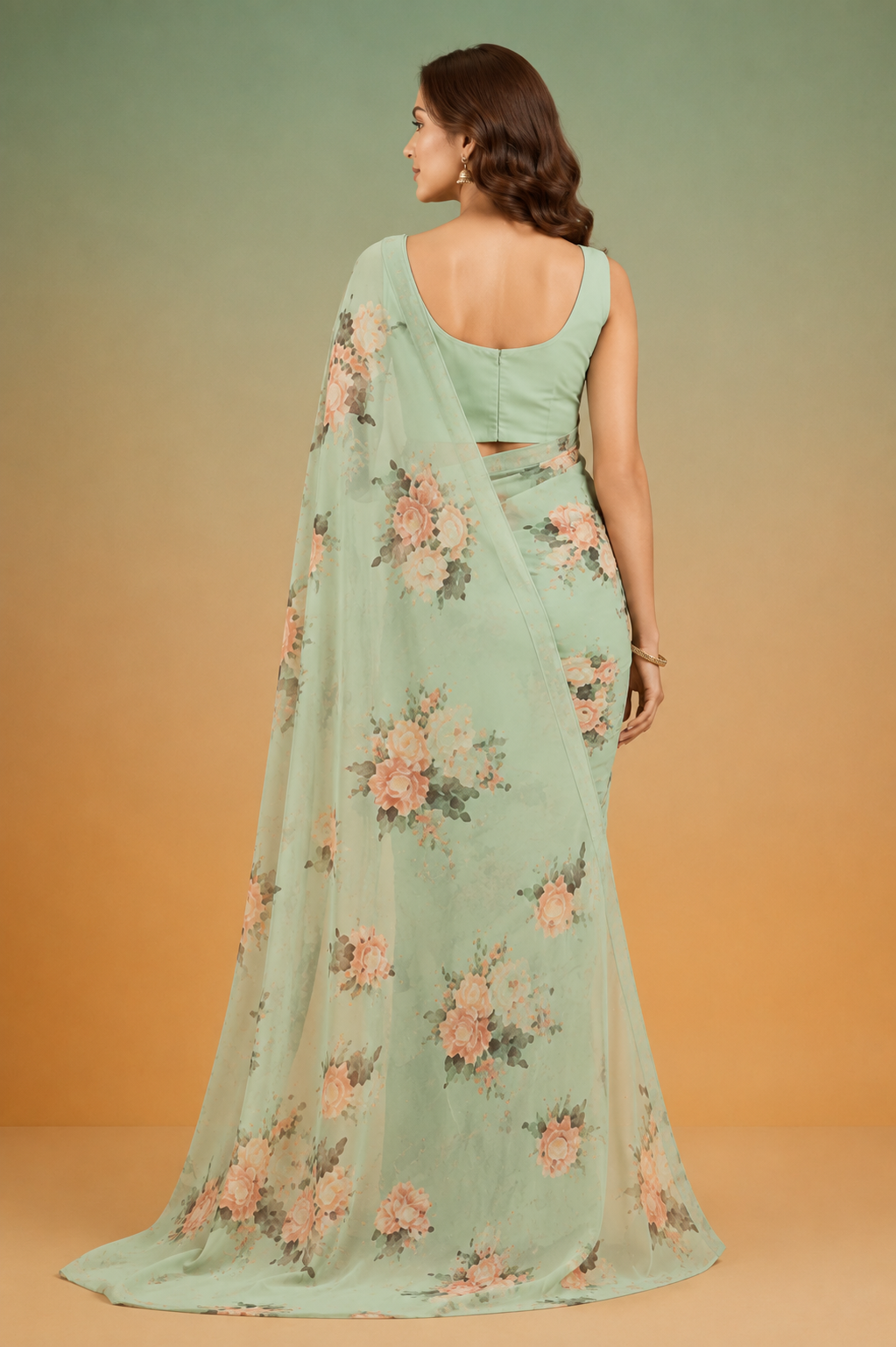 Printed Georgette Saree with Zari work.