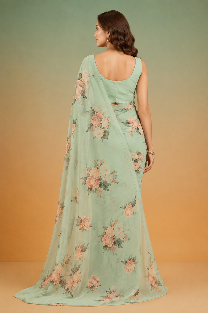 Printed Georgette Saree with Zari work.
