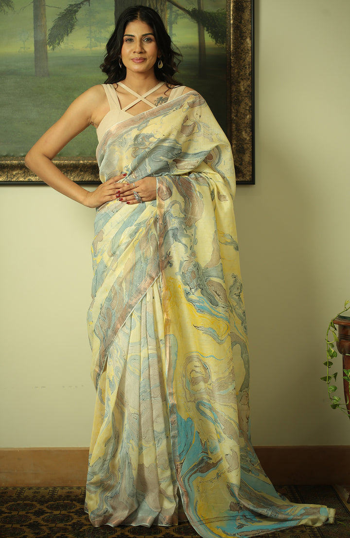 Printed Chanderi Saree with Zari work.