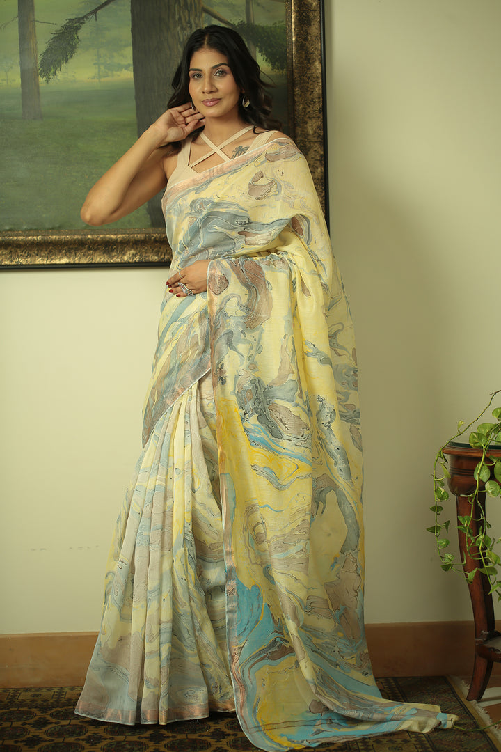 Printed Chanderi Saree with Zari work.