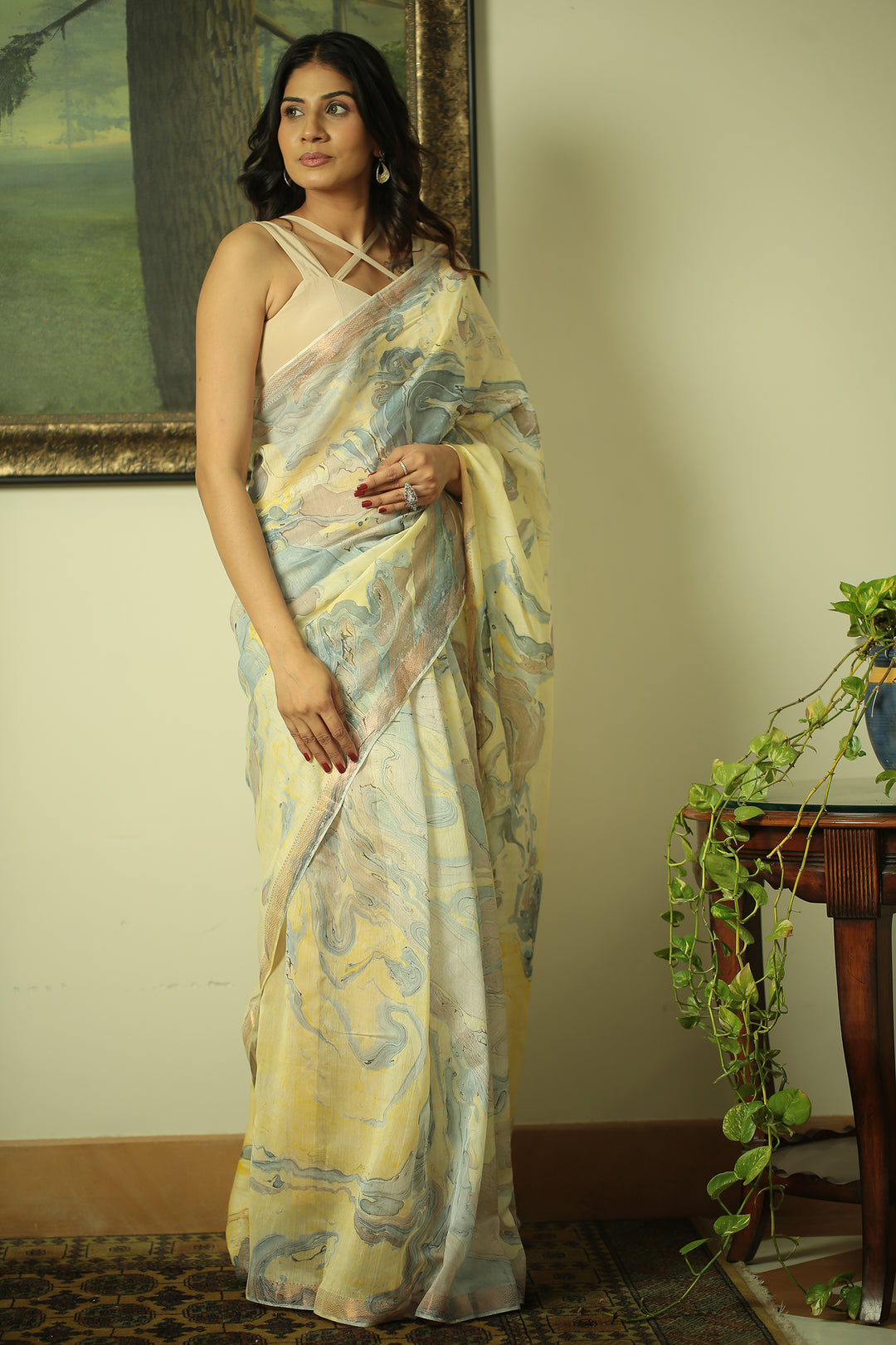 Printed Chanderi Saree with Zari work.