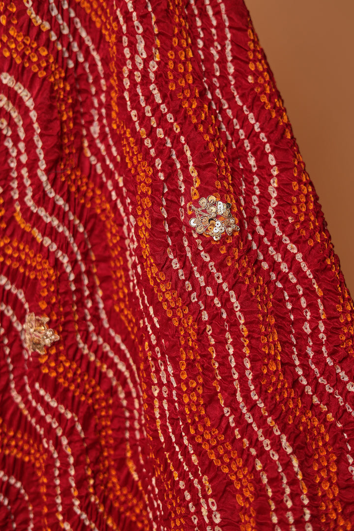 Bandhej Silk Unstitched Suit with Gota Patti, Thread and Zardozi work