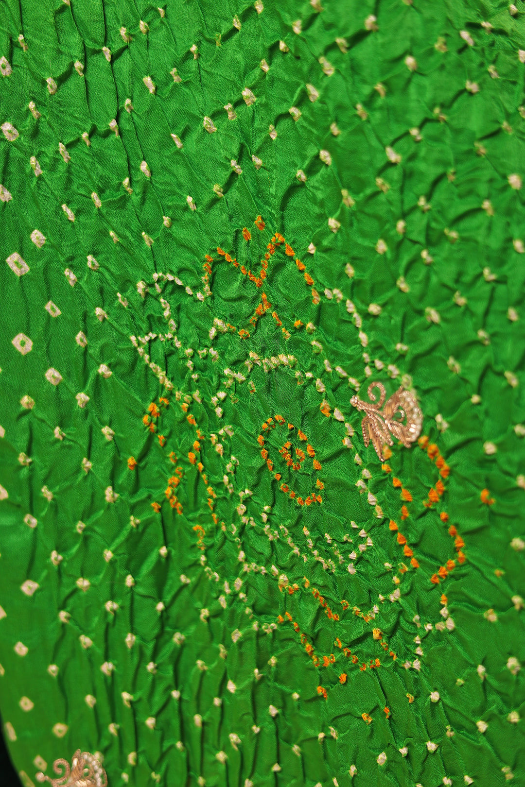 Bandhej Silk Unstitched Suit with Gota Patti, Thread and Zardozi work