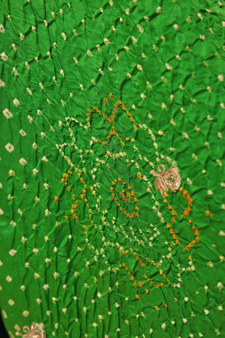 Bandhej Silk Unstitched Suit with Gota Patti, Thread and Zardozi work