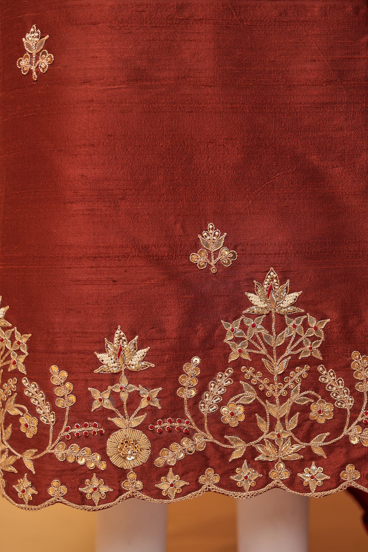 Bandhej Silk Unstitched Suit with Gota Patti, Thread and Zardozi work