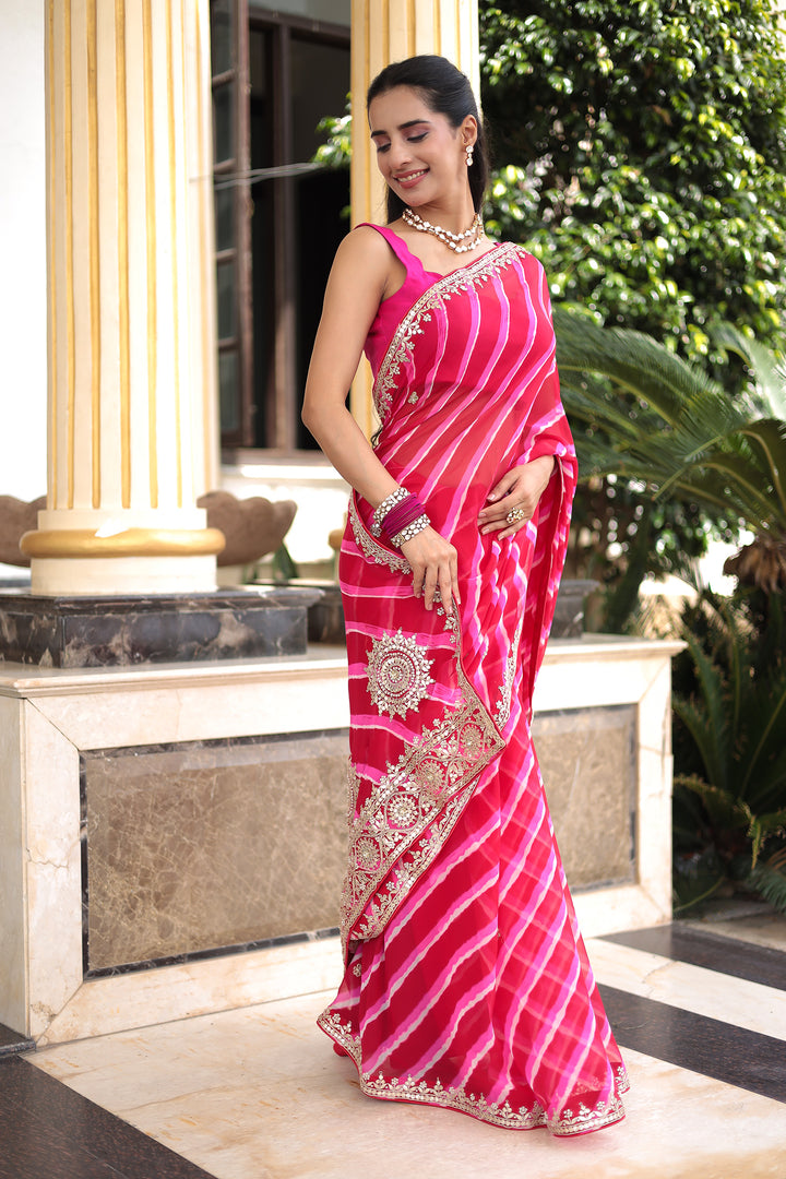 Leheriya Georgette Saree with Gota Patti, Pearl and Zardozi work