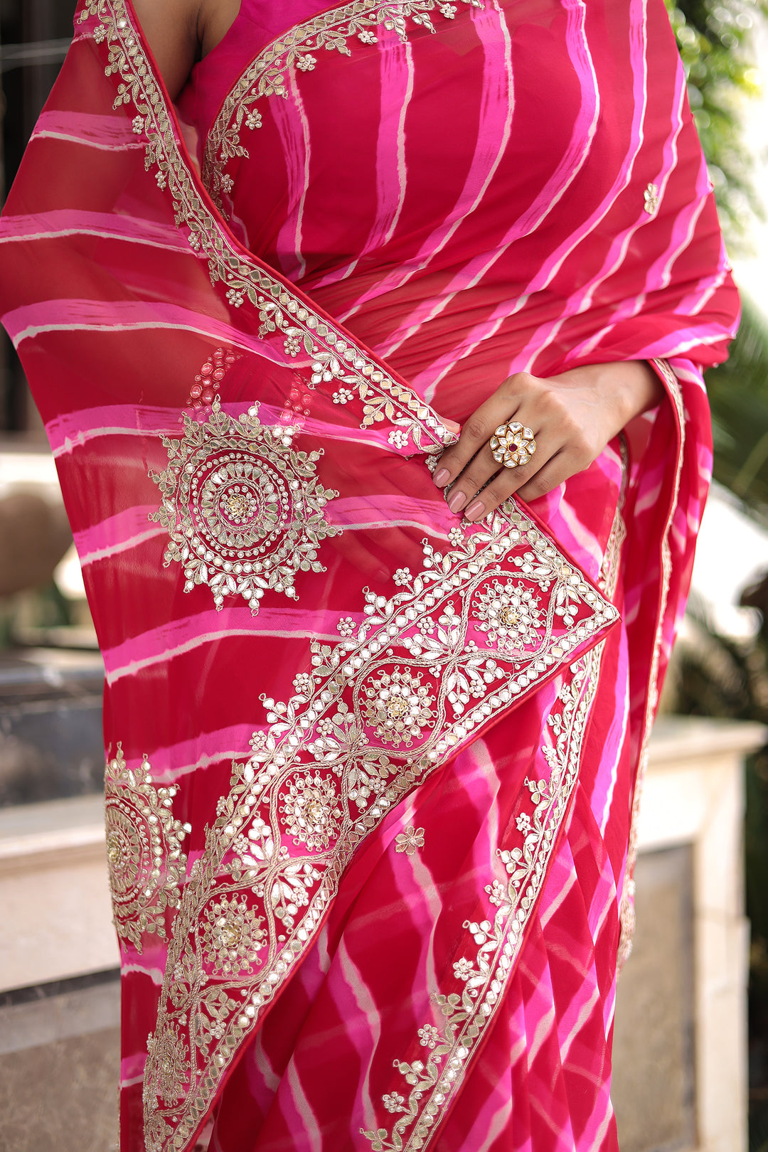 Leheriya Georgette Saree with Gota Patti, Pearl and Zardozi work