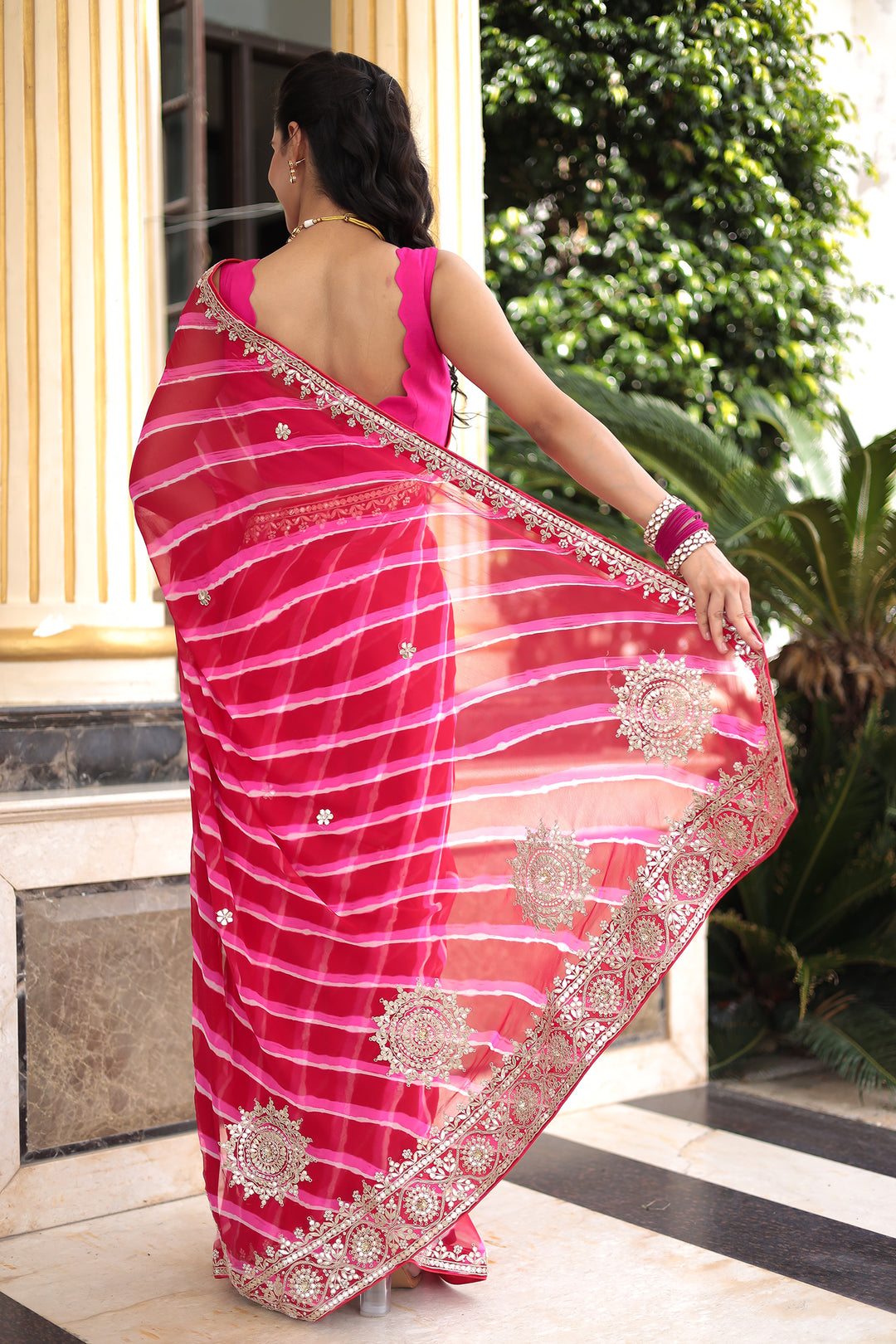 Leheriya Georgette Saree with Gota Patti, Pearl and Zardozi work