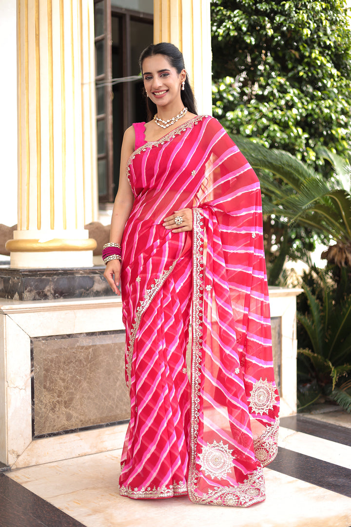 Leheriya Georgette Saree with Gota Patti, Pearl and Zardozi work