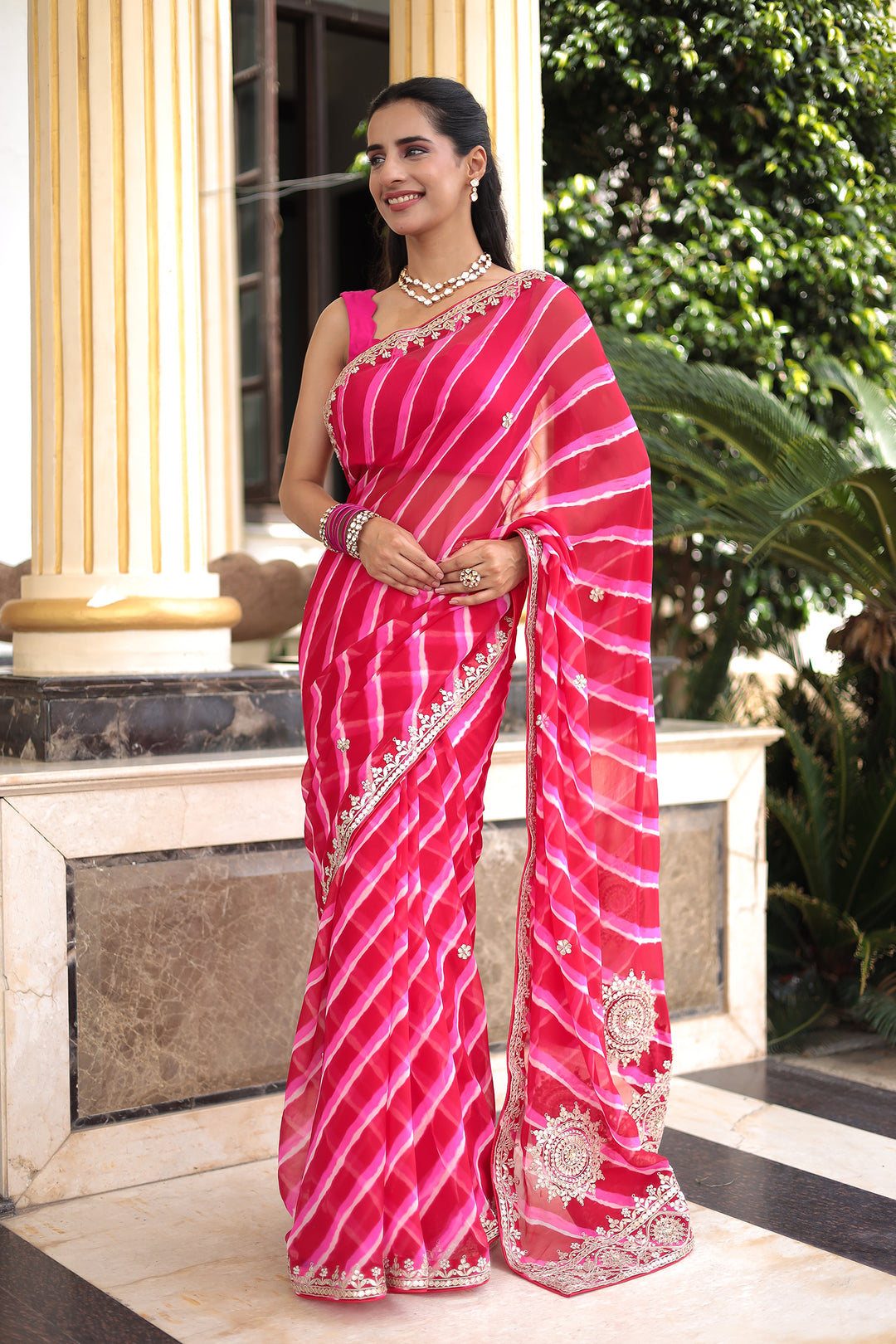 Leheriya Georgette Saree with Gota Patti, Pearl and Zardozi work