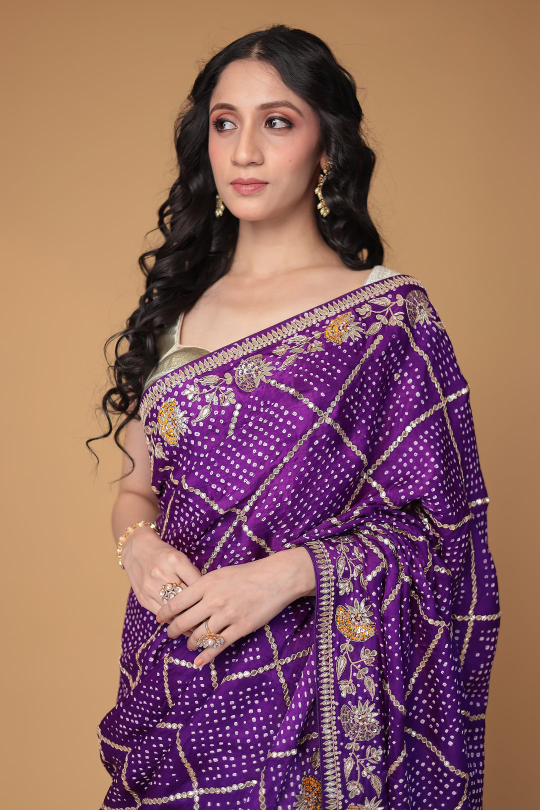 Bandhej Gajji Silk Saree with Gota Patti, Thread and Zardozi work