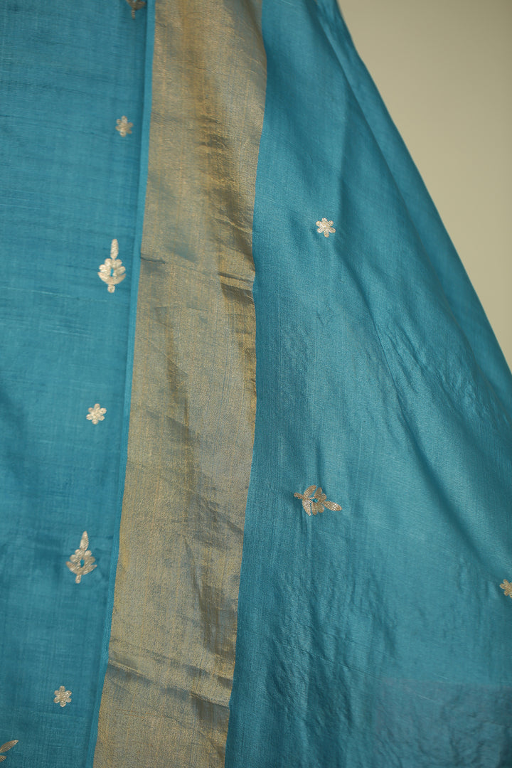 Tussar silk Unstitched Suit with Pittan work.