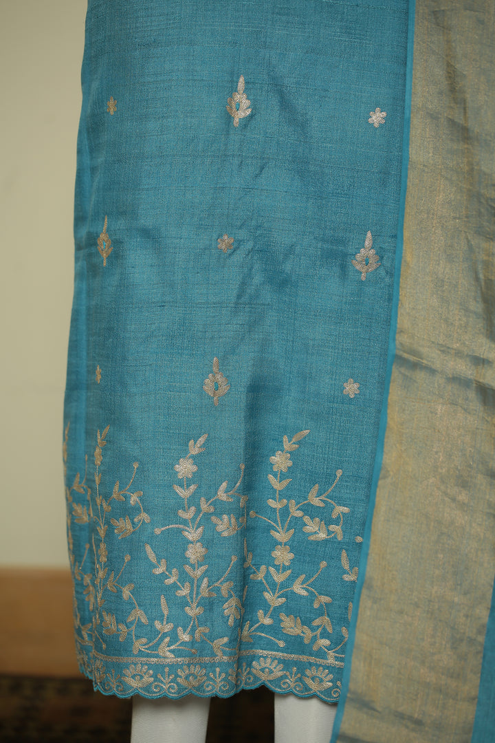 Tussar silk Unstitched Suit with Pittan work.