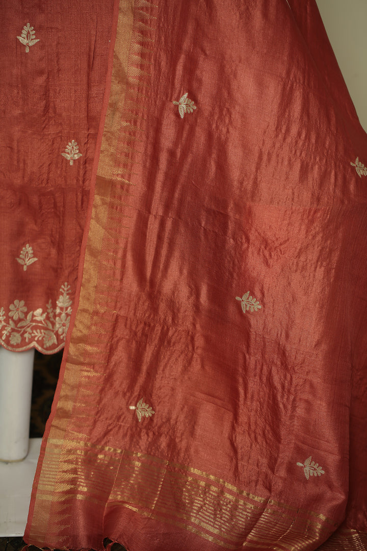 Tussar silk Unstitched Suit with Pittan work.