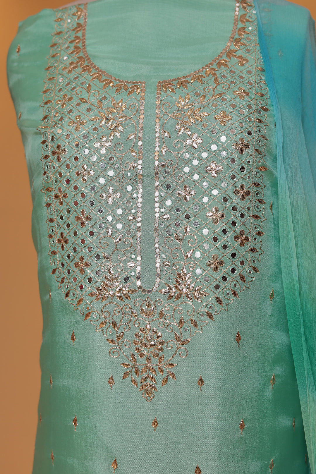 Buy Light Blue Embroidered Designer Silk Suit for Ladies | Zari Jaipur