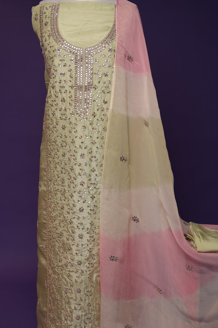 Silk Unstitched Suit with Dori and Gota Patti work