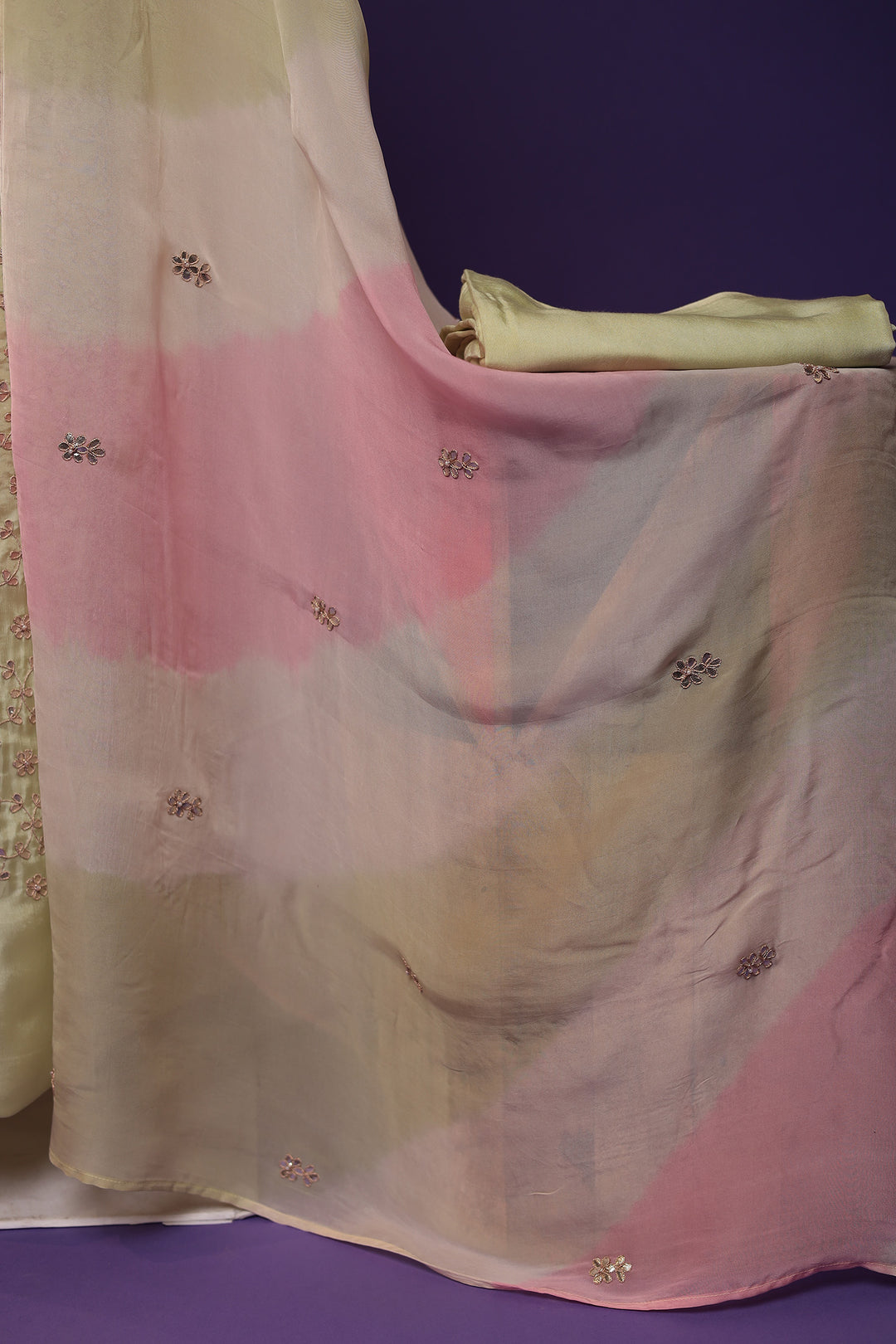 Silk Unstitched Suit with Dori and Gota Patti work