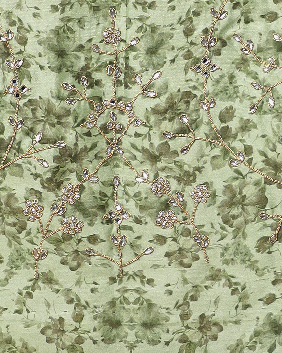 Floral Print Organza Saree with Dori, Printed and Stone work