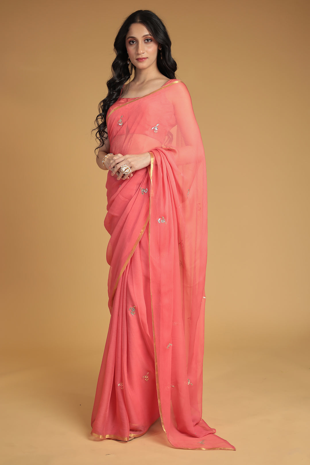 Chiffon Saree with Aari and Gota Patti work