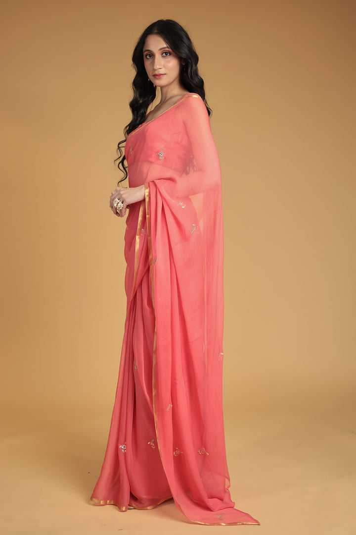 Chiffon Saree with Aari and Gota Patti work