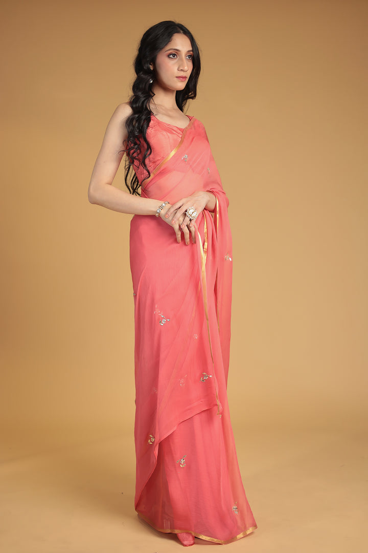 Chiffon Saree with Aari and Gota Patti work