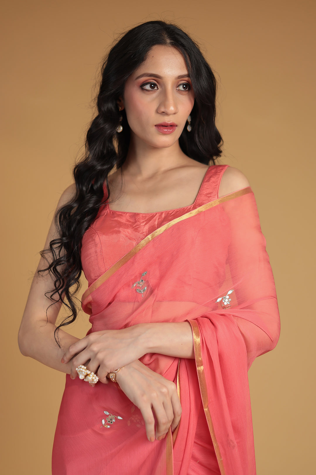 Chiffon Saree with Aari and Gota Patti work