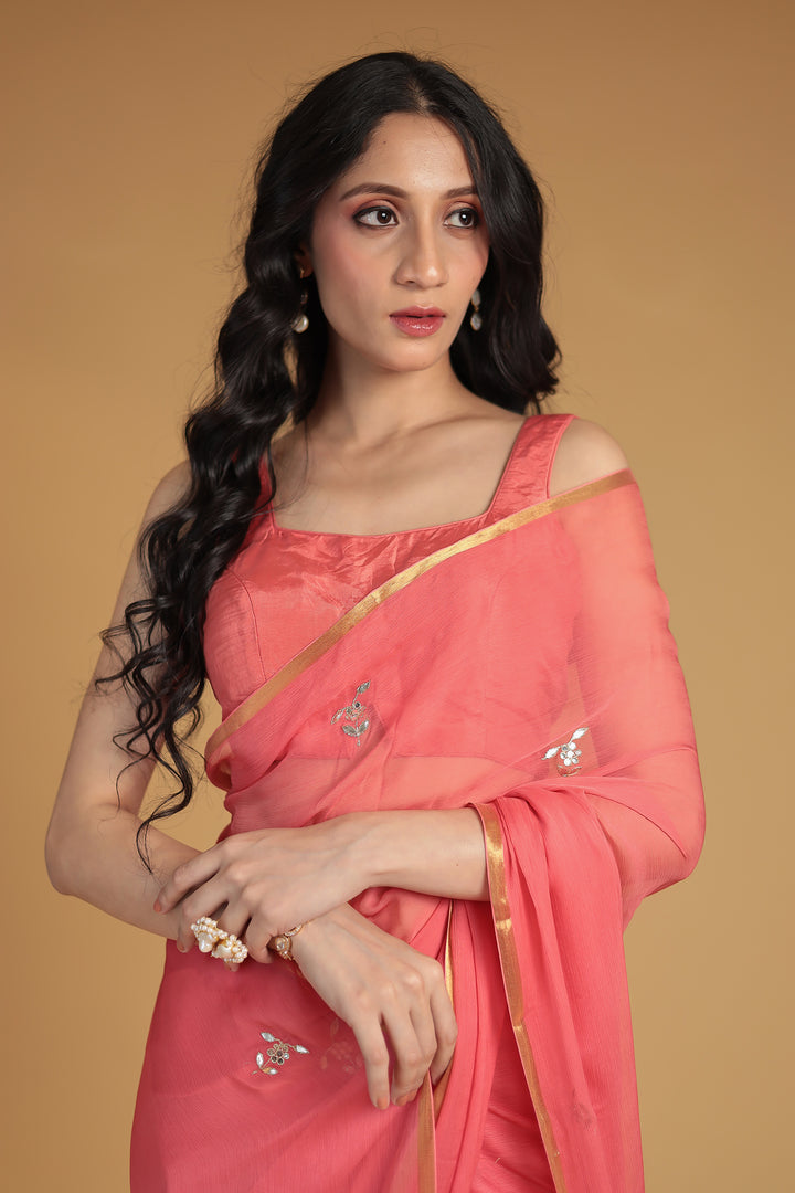 Chiffon Saree with Aari and Gota Patti work