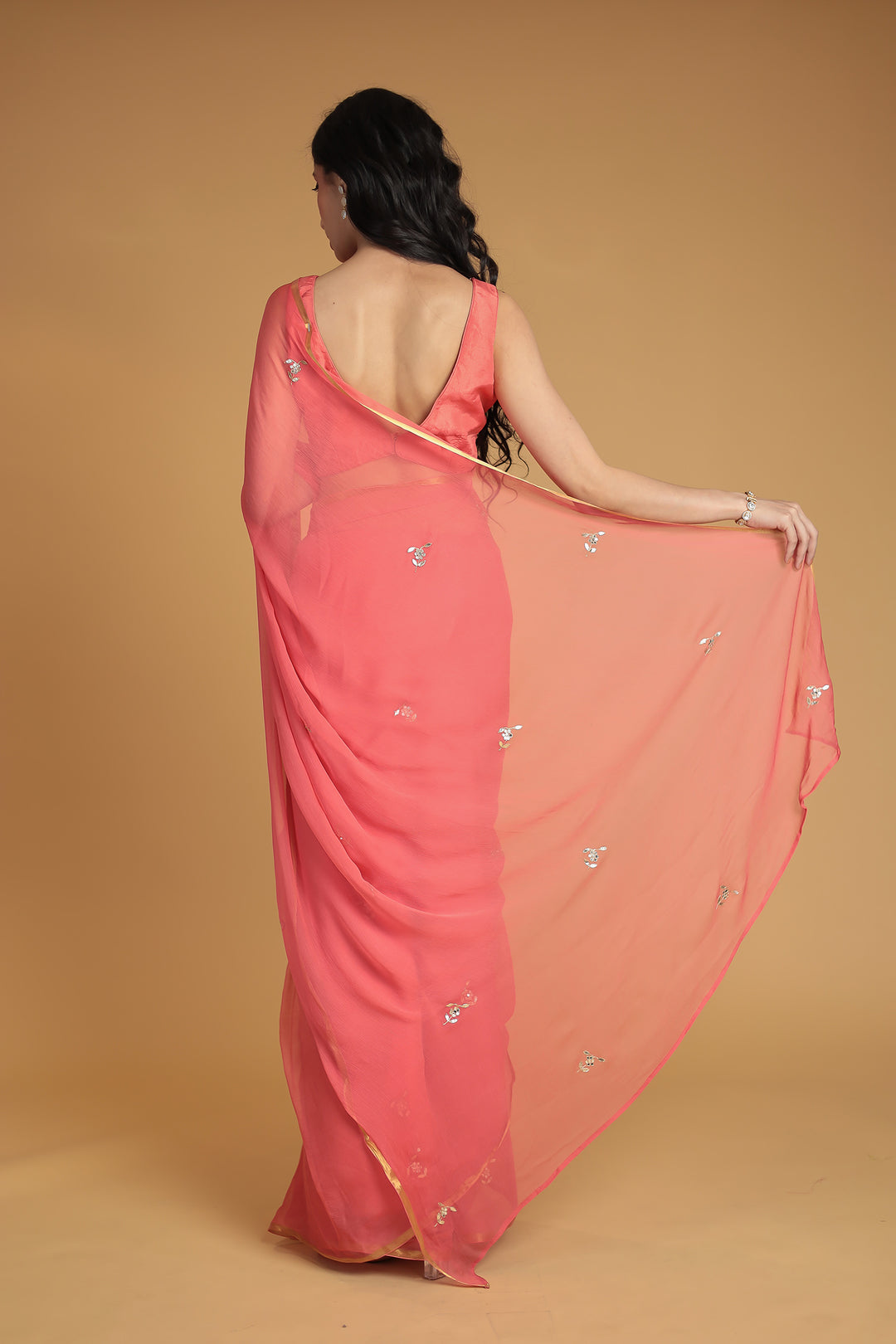 Chiffon Saree with Aari and Gota Patti work