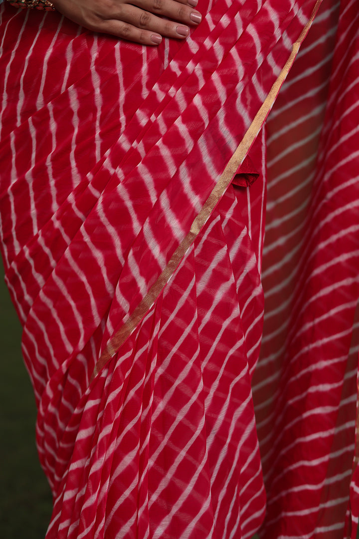 Leheriya Chiffon Saree with Zari Border