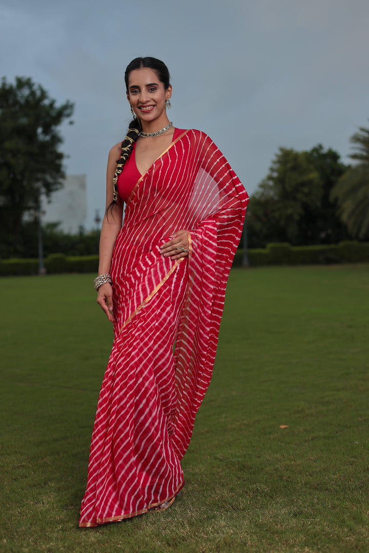 Leheriya Chiffon Saree with Zari Border