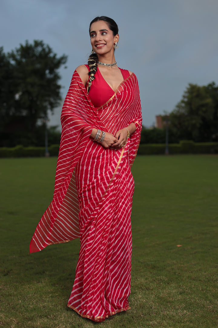 Leheriya Chiffon Saree with Zari Border