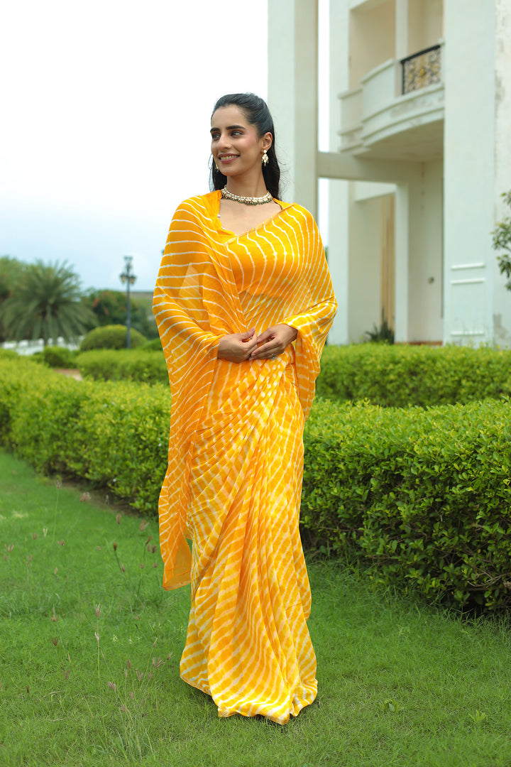 Leheriya Chiffon Saree with Zari border