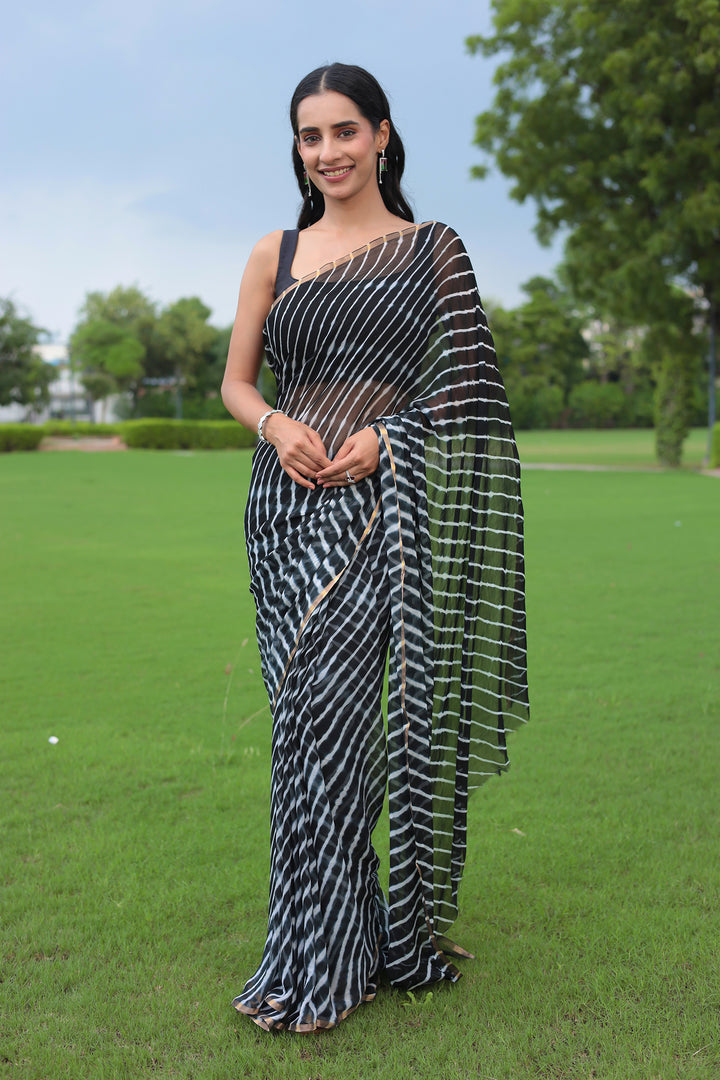 Leheriya Chiffon Saree with Zari border