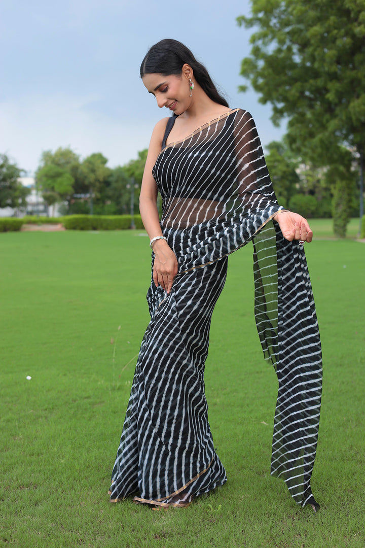 Leheriya Chiffon Saree with Zari border