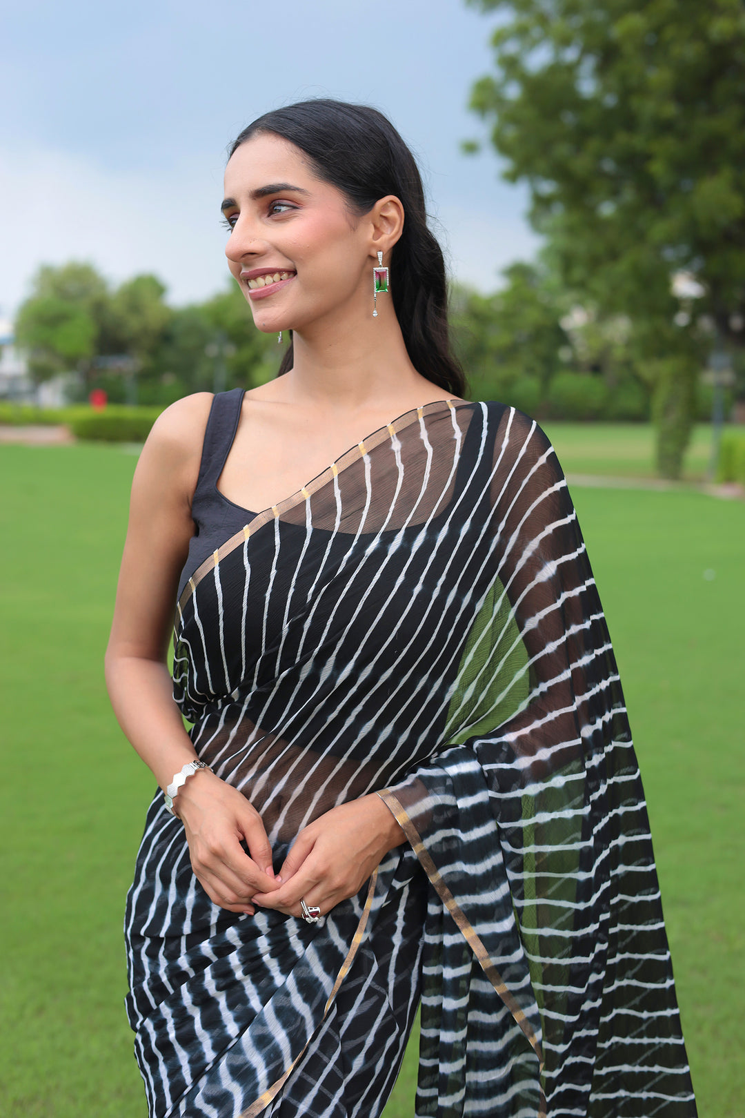 Leheriya Chiffon Saree with Zari border