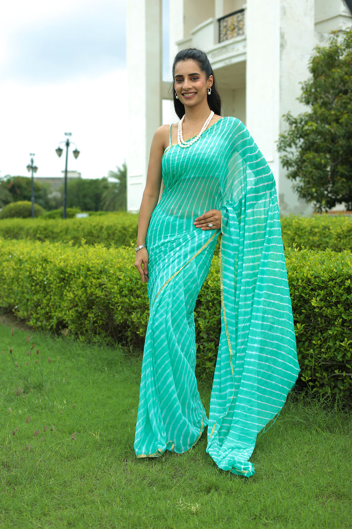 Leheriya Chiffon Saree with Zari border