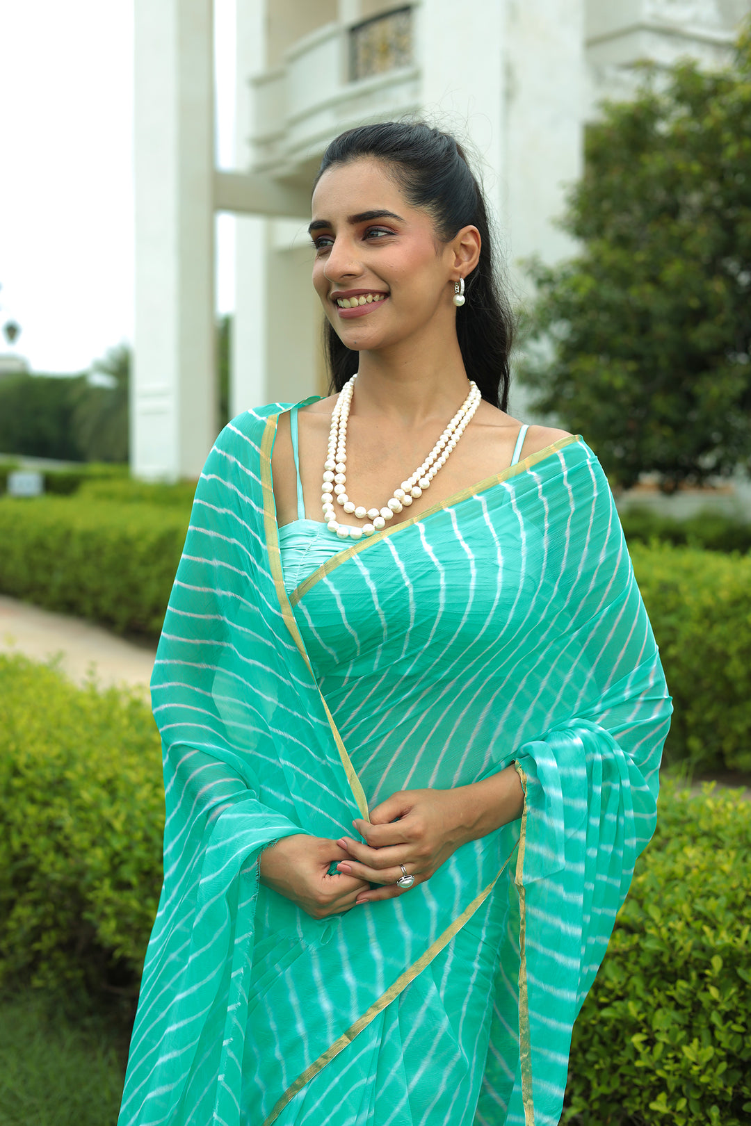 Leheriya Chiffon Saree with Zari border