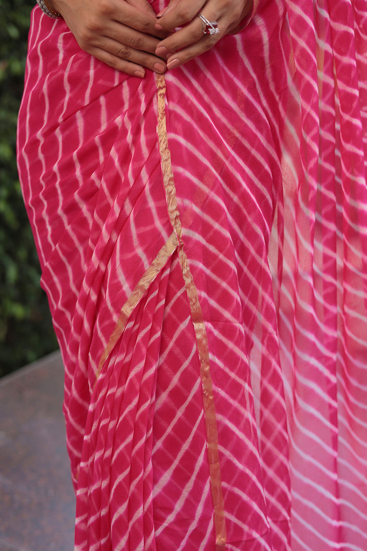 Leheriya Chiffon Saree with Zari border