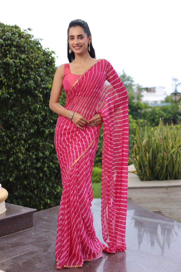Leheriya Chiffon Saree with Zari border