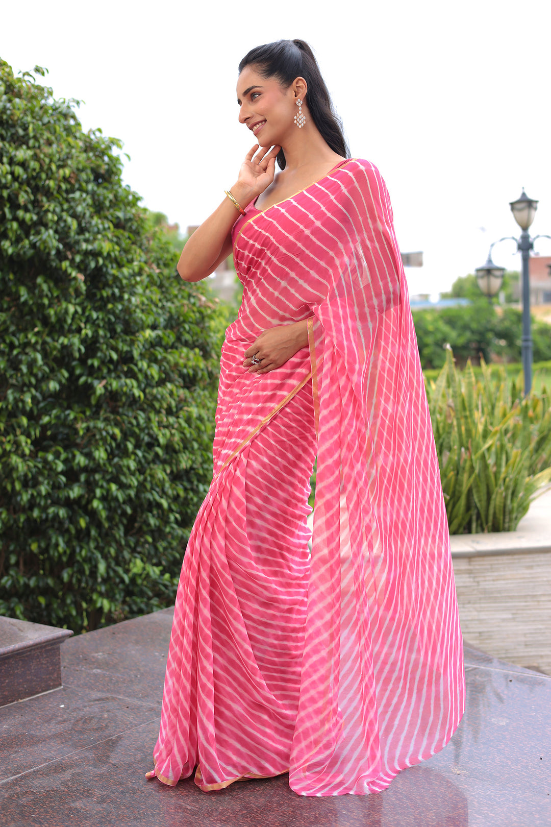 Leheriya Chiffon Saree with Zari border