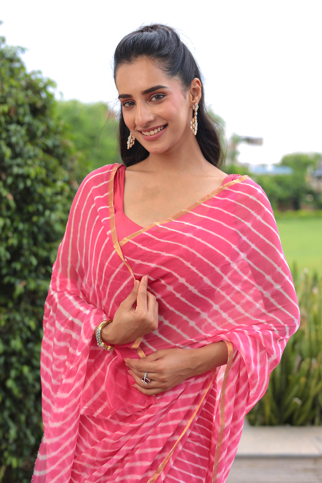 Leheriya Chiffon Saree with Zari border