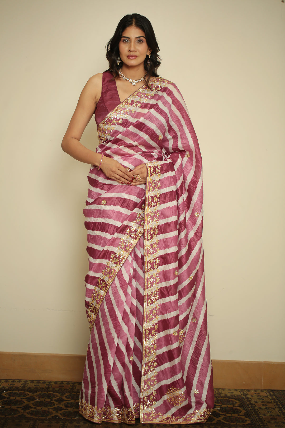 tassur laheriya Saree with Gota, Gota Patti, Pearl, Sequins, Zardozi, Zari work.