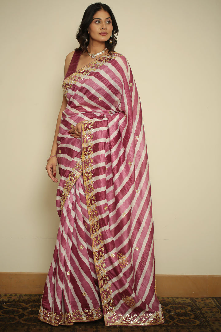 tassur laheriya Saree with Gota, Gota Patti, Pearl, Sequins, Zardozi, Zari work.