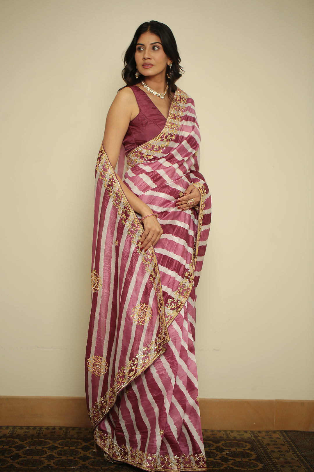 tassur laheriya Saree with Gota, Gota Patti, Pearl, Sequins, Zardozi, Zari work.
