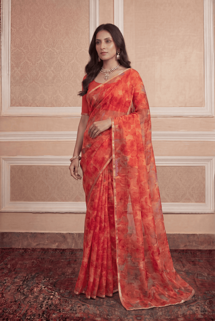 Printed Chiffon Saree with Zari work.